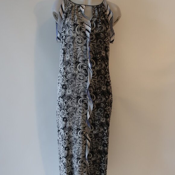 Womens Neil Bieff Black, Gray Floral Maxi Dress S - Picture 1 of 8